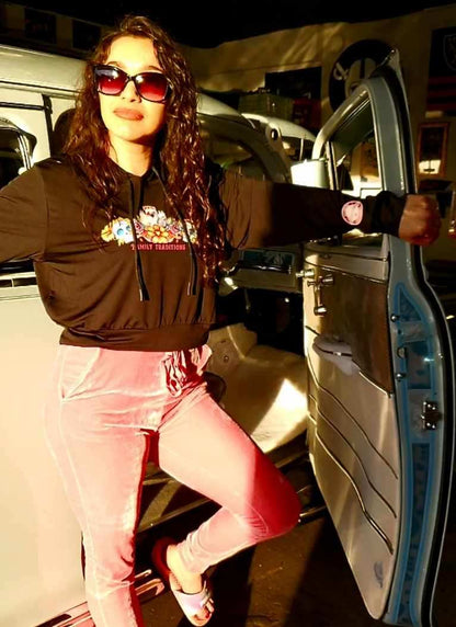 "Family Traditions" Ladies Dry Fit Crop Hoodie